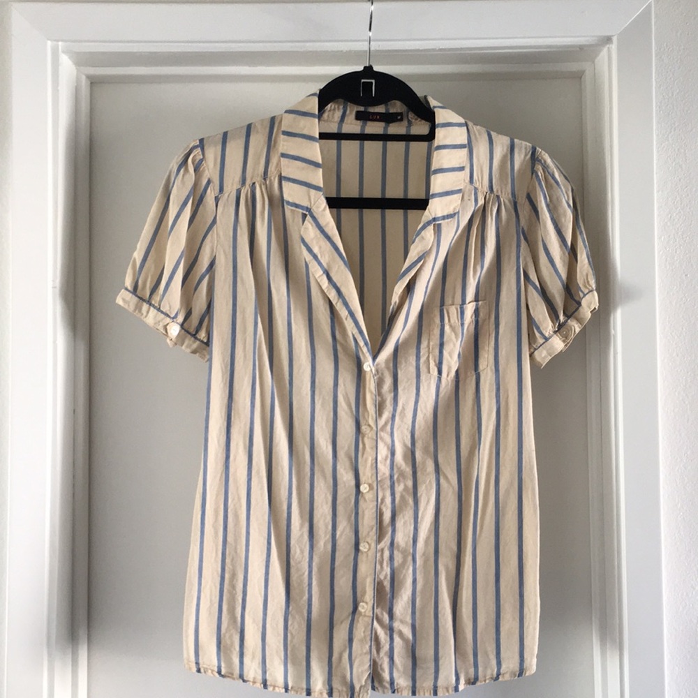 Urban Outfitters Cream and Blue Striped Button-Down Shirt